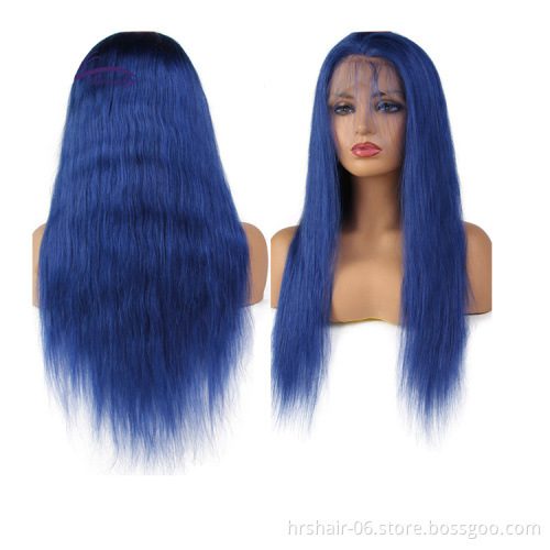 180% density Hair ombre extension colored wigs human hair blue lace front wig blue lace wigs